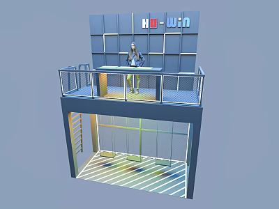 Two Story Ballroom Design With Balcony Railings Glass Doors And HM WIN Wall 3d model
