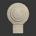 White Architectural Model With Circular Steps Columns And Golden Geometric Frieze