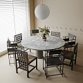 Round Dining Table Set with Flower Vase Surrounding Chairs Window and White Lantern Light 3d model