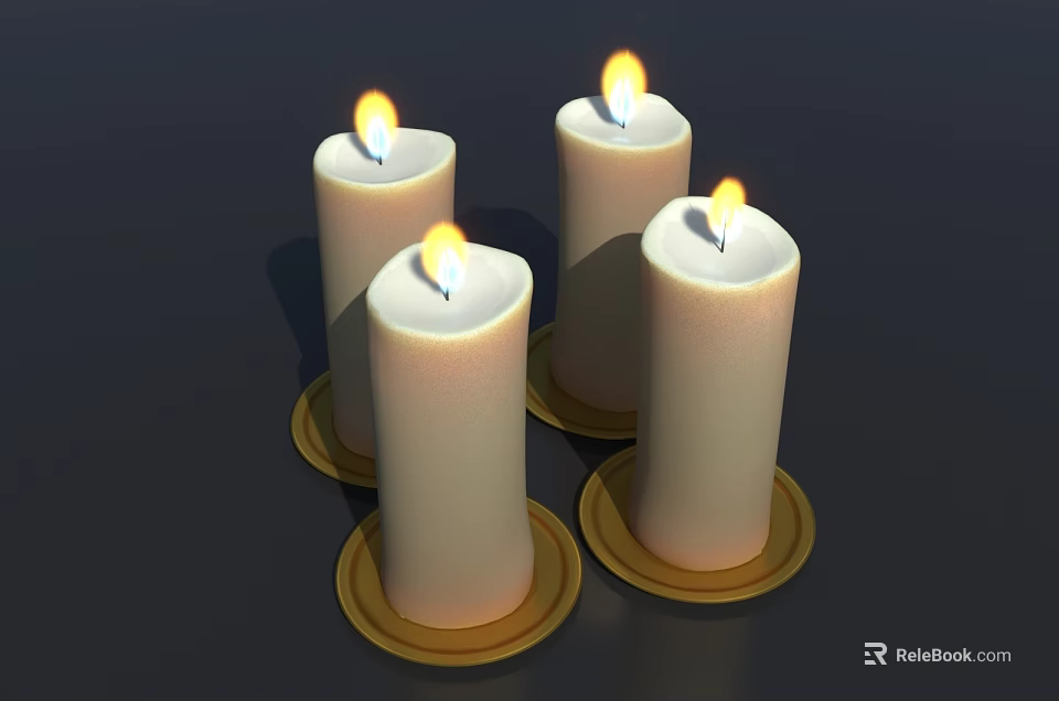 Lit White Candle Lamps With Golden Bases And Warm Glow On Dark Background 3d model 