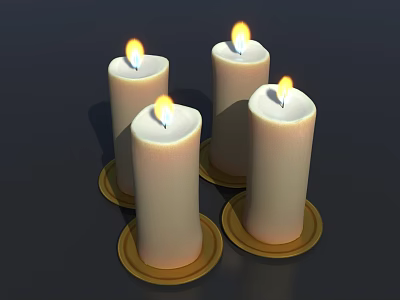 Lit White Candle Lamps With Golden Bases And Warm Glow On Dark Background 3d model