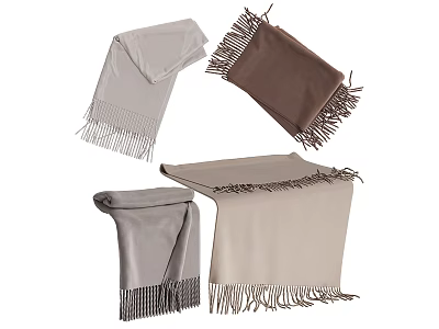 Soft Colored Scarves With Fringes In Gray Brown And Beige Designs 3d model