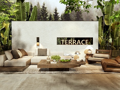 Outdoor Leisure Sofa Log Coffee Table Corner Sofa Single Sofa Jewelry Ornaments Combination 3d model