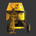 Old Yellow Concrete Mixer With Rusty Motor Wheels And Handle 3d model