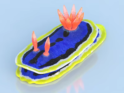 Vibrant Aquatic Sea Slug With Blue Body Yellow Edges And Orange Appendages 3d model