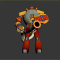 Colorful Mechanical Robot Character With Red Yellow Blue Metallic Body And Arm Tool