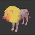 Realistic White Lion Standing with Open Mouth and Fluffy Mane on Dark Reflective Surface
