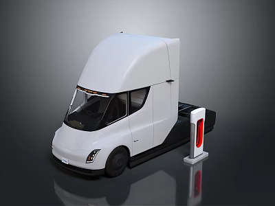 Electric Semi Truck Near Charging Station In Studio 3d model