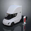 Electric Semi Truck Near Charging Station In Studio