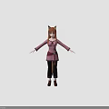 3D Model Character With Cat Ears Wearing Pink Top And Dark Pants 3d model