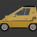Vintage Yellow Micro Car with Dark Blue Soft Top Round Headlights and Black Stripes