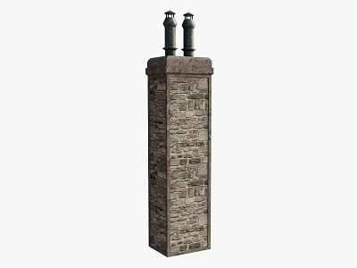 Traditional Stone Built Chimney Structure With Twin Chimney Pots On Top 3d model