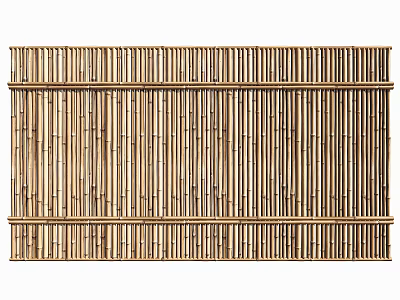 Bamboo Fence With Natural Vertical Slats And Horizontal Rails For Rustic Design 3d model