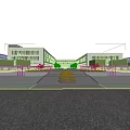 Modern Industrial Factory Building Exterior With Multiple Structures Central Greenery And Wide Roadway