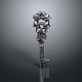 Shiny Ornate Silver Decorative Metal Key With Intricate Top Design