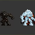 Ice Fire Rock Elemental Giant Game Movie Characters With Luminous Cracks And Solid Bodies