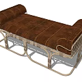 Elegant Brown Upholstered Ottoman With Metal Frame Woven Details Curved Legs And Classic Design