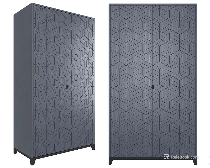 Modern Wardrobe Design With Geometric Pattern Doors And Dark Gray Finish 3d model 