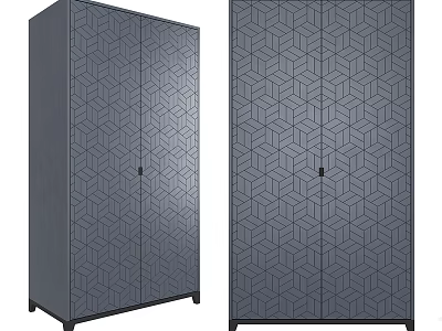 Modern Wardrobe Design With Geometric Pattern Doors And Dark Gray Finish 3d model