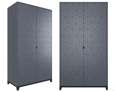 Modern Wardrobe Design With Geometric Pattern Doors And Dark Gray Finish 3d model