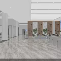Spacious Modern Lobby Interior With Large Windows Glass Doors And Marble Flooring