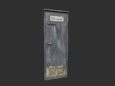 Old Worn Metal Toilette Door With Ventilation Grilles And Rusty Surface 3d model