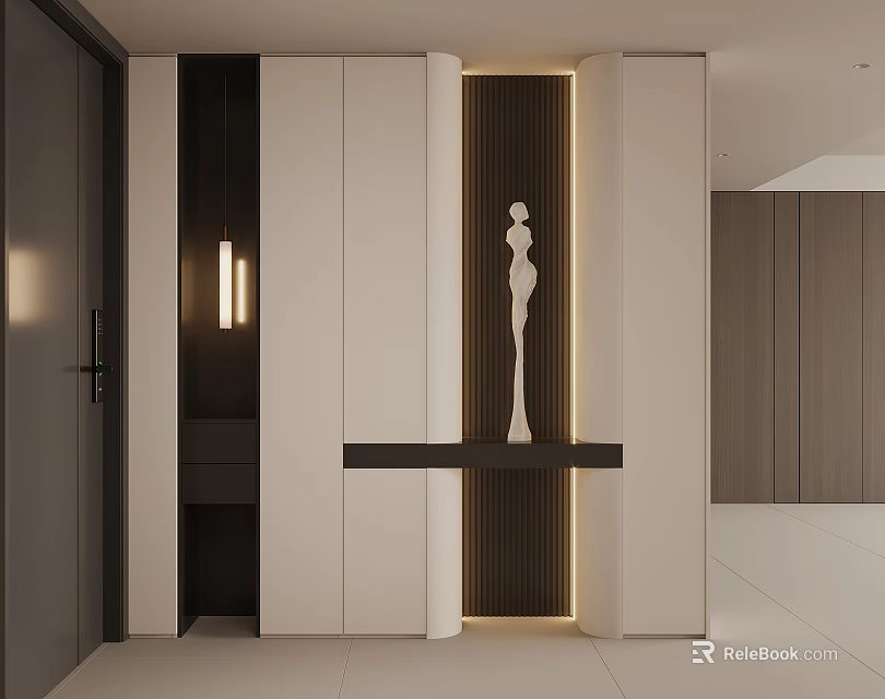 Modern Entryway Shoe Cabinet With Sleek Storage Design And LED Lighting 3d model 
