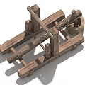 Rustic Wooden Well Pulley Structure With Vintage Bucket And Frame