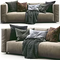 Comfortable Sectional Sofa With Gray Brown Pillows And Cozy Knit Blanket 3d model