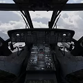 Military Helicopter Flying High in Cloudy Sky With Rotating Rotors And Aerial Equipment