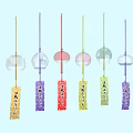 Colorful Japanese Style Hanging Wind Chimes With Glass Balls And Decorative Tags