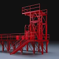 Industrial Red Metal Building Components With Staircases Platforms And Tower Structure 3d model