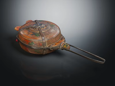 Traditional Ornate Household Container Featuring Painted Patterns And Metal Handle Design 3d model