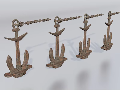 Rusty Industrial Anchors Connected Together With Metal Chain For Marine Applications 3d model