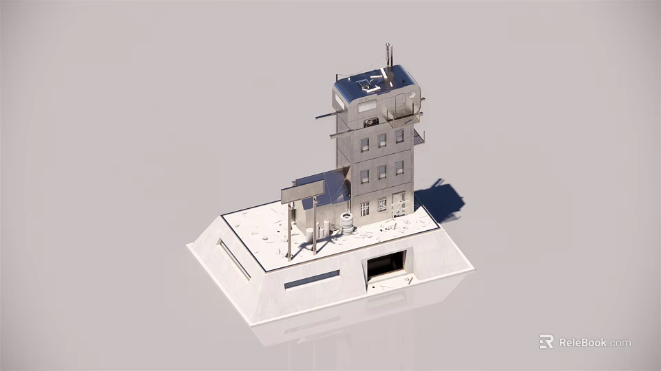 Modern Architectural Model Featuring Multi Story Gray Building With White Base And Structural Design 3d model 