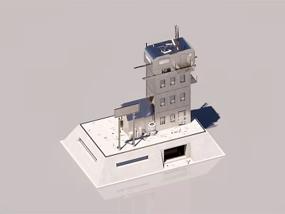 Modern Architectural Model Featuring Multi Story Gray Building With White Base And Structural Design 3d model