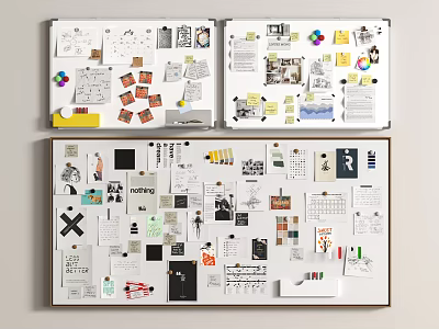 Creative Whiteboard Collages With Sketches Notes Photos And Design Elements 3d model