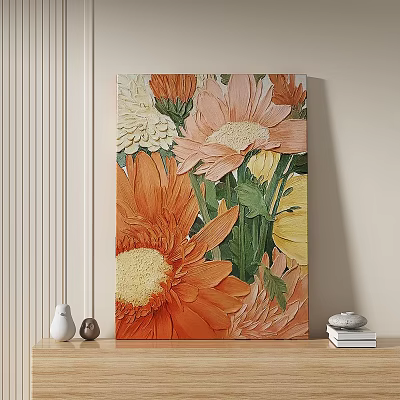Abstract Floral Painting With Colorful Flowers For Home Interior Decor 3d model