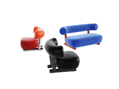 Modern Single Seater Sofa With Red Orange Black Blue Colors And Unique Armrest Design 3d model
