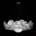 Elegant Petal Shaped White Chandelier With Brass Frame And Soft Lighting