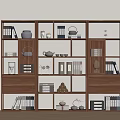 Wooden Bogu Shelf Featuring Multiple Compartments Books Tea Pots Decorative Items And Drawers