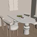 Cream wind dining table and chair combination 3d model