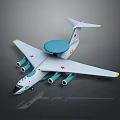 Light Blue And White Aircraft With Blue Radar Dome Red Star Emblems And Wing Engines