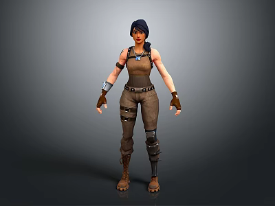 Game And Movie Character Wearing Brown Vest Outfit With Headscarf Knee Pads And Boots 3d model