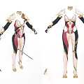 Elegant Fantasy Character Outfit With Red Black Gold Ornate Design And Shoulder Armor