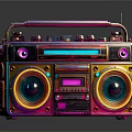Vibrant Retro Electronic Boombox Featuring Neon Colors Speakers And Knob Design