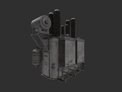 Industrial Power Transformer with Metal Casing Cooling Fins and Insulator Bushings 3d model