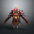 Decorative Mechanical Ornament With Red Gold Design Horned Structure And Glowing Core