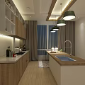 Modern Living and Dining Room Interior With Wooden Furniture Chandelier Round Mirror And Green Plants