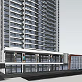 Modern High Rise Buildings Exterior Design With Glass Curtain Walls And Podium Structure